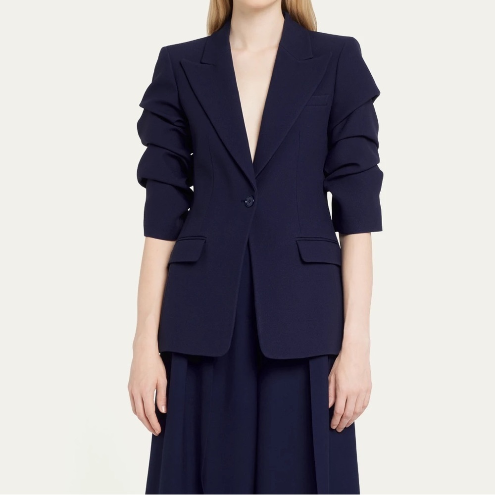 NWT Michael Kors Collection Cate Crush-Sleeve Blazer Preppy Designer Navy Sz 4